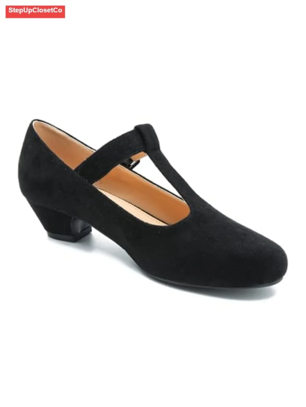Women's T-Strap Mary Jane Pumps Low Block Heel Buckle Closure